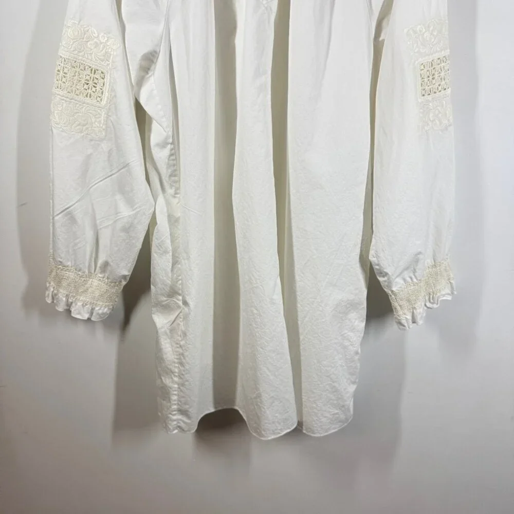 Tibi Anthropologie White Cotton Lace Embroidered Tunic Dress Boho Summer Casual - Picture 5 of 15